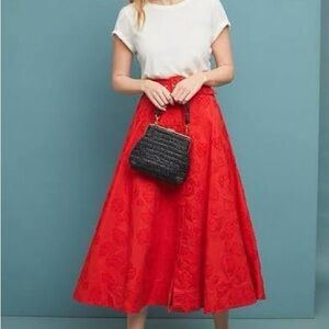 Anthropologie Maeve Sandra Red Pleated Midi Skirt